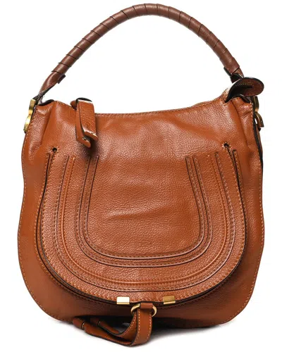 Chloé Tan Calfskin Leather Medium Marcie Hobo (authentic Pre-loved) In Brown