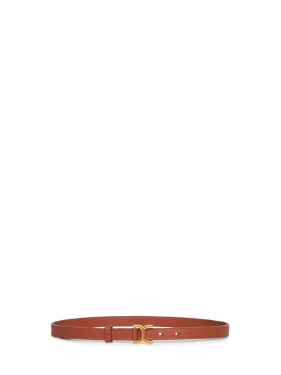 Chloé Tan Grained Calf Leather Marcie Thin Belt In Brown