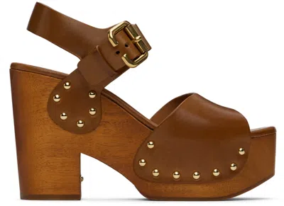 Chloé Jeannette Leather Clog Platform Sandals In Brown
