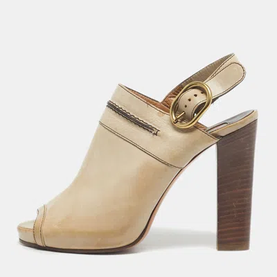 Pre-owned Chloé Tan Leather Peep Toe Ankle Strap Sandals Size 37 In Brown