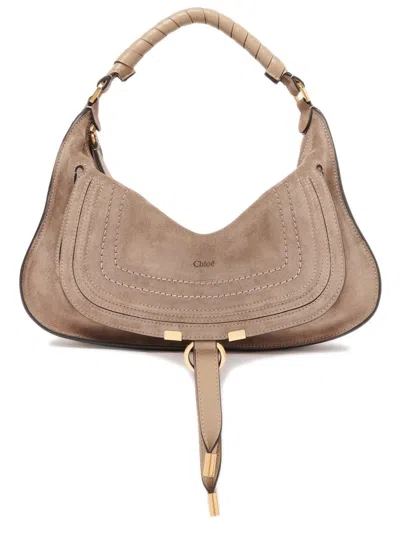 Chloé Tan Suede Marcie S Shoulder Bag Gold Zip In Brown