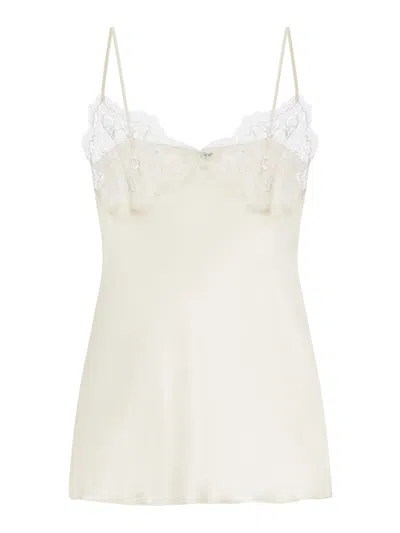 Chloé Tank Top In Washed Silk Satin And Lace In White