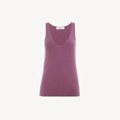 Chloé Top Sans Manches En Maille De Laine Femme Violet Taille M 100% Laine In Purple