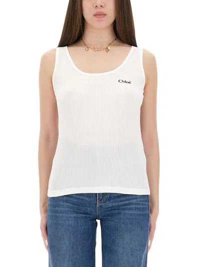 Chloé Tank Top With Logo In Animal Print