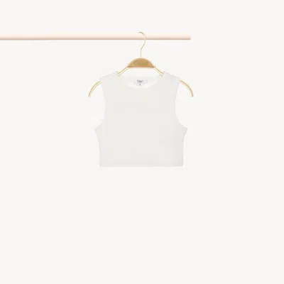 Chloé Ribbed Cotton Blend Cropped Tank Top In White