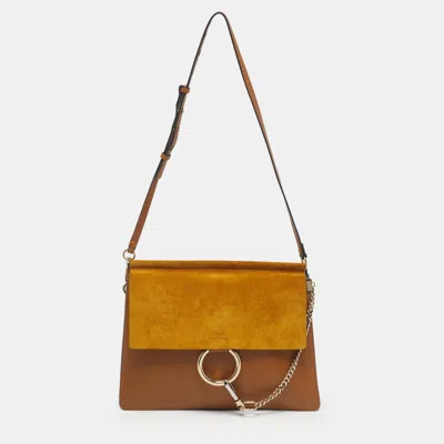 Pre-owned Chloé Tan/mustard Leather And Suede Faye Medium Shoulder Bag In Brown