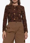 Chloé Boxy Collarless Jacket In Tapestry Jacquard In Brown