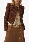 Chloé Women Multicolor Cropped Jacket With Round Neck And All-over Motif In Cotton Blend Woman In Multi