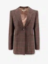 Chloé Tartan Wool Blazer With Shoulder Pads In Brown