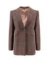 Chloé Single-breasted Checked Brown Wool Jacket Women In Brown