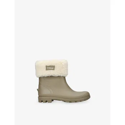 Chloé Taupe Comb Kids' Logo-patch Faux-shearling And Rubber Boots&nbsp; Eur 36 /3.5 Uk In Animal Print
