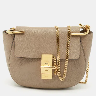 Pre-owned Chloé Taupe Grey Leather Small Drew Shoulder Bag