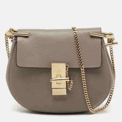 Pre-owned Chloé Taupe Grey Leather Small Drew Shoulder Bag In Gray