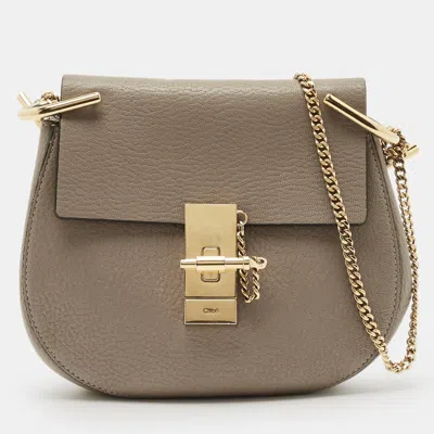 Pre-owned Chloé Taupe Leather Small Drew Shoulder Bag In Sand
