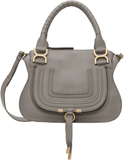 Chloé Taupe Medium Marcie Double Carry Bag In 053 Cashmere Grey