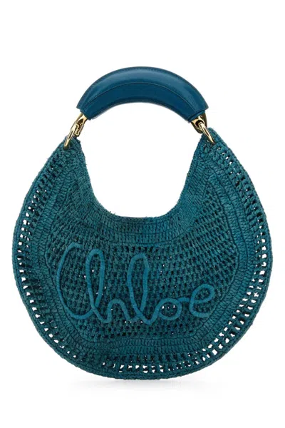 Chloé Chloe Women Teal Green Raffia Banana Handbag In Blue
