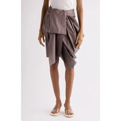 Chloé Technical Satin Faux Wrap Skirt In Brown