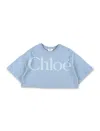 Chloé Kids Logo Cropped Cotton Jersey T-shirt In Blue