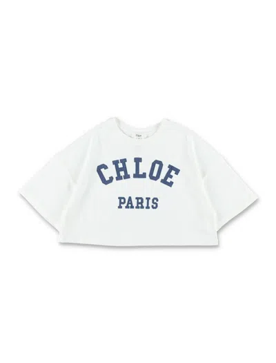 Chloé Kids' Tee Crop Logo In White