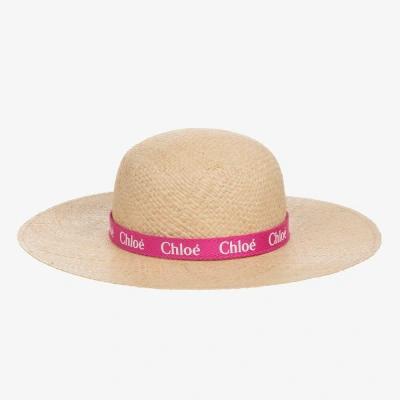 Chloé Teen Girls Beige Straw Sun Hat