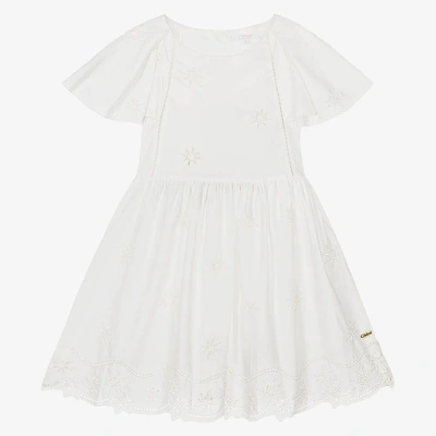 Chloé Teen Girls White Cotton Cutwork Dress