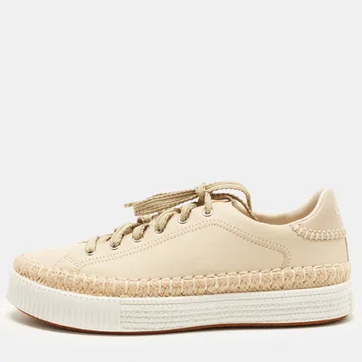 Pre-owned Chloé Telma Size 37 Cream Leather Lace Up Sneakers
