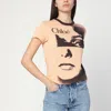 Chloé Multicolor Crewneck T-shirt With Maxi Graphic Print On The Front In Wool Blend Woman In Orange