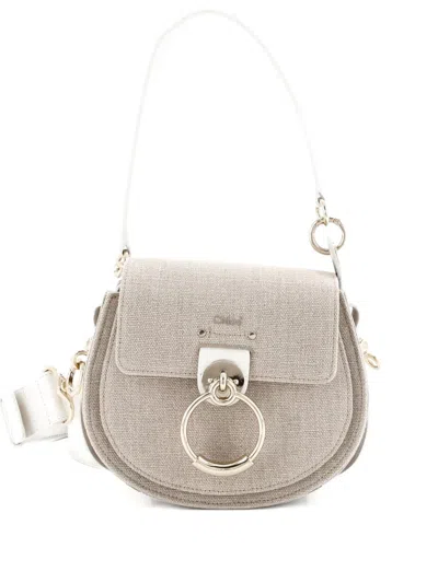 Pre-owned Chloé Tess Bag Canvas With Leather Small Shoulder Bag In Neutral