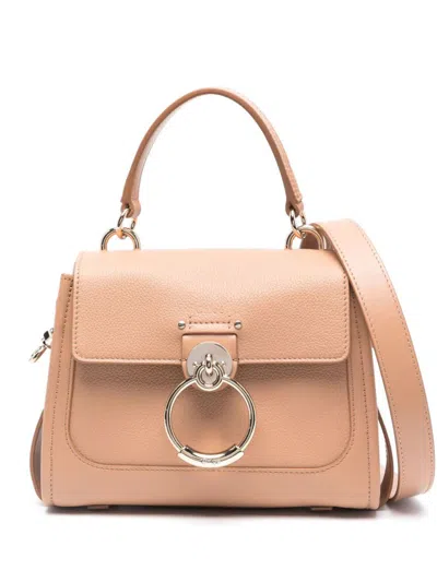Chloé Tess Mini Leather Handbag In Beige