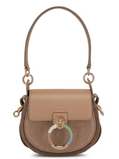 Chloé Tess Ring-embellished Shoulder Bag Argyle Brown In Neutral