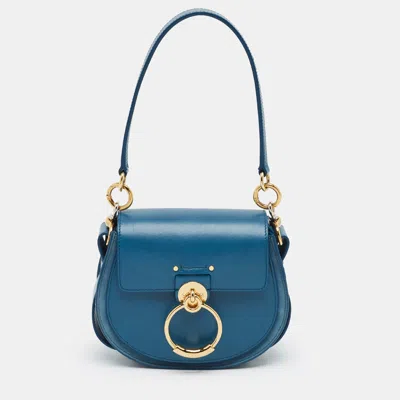 Pre-owned Chloé Tess Small Blue Leather And Suede Shoulder Bag