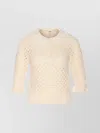 Chloé Textured Knit Crewneck Lace Collar In Neutral