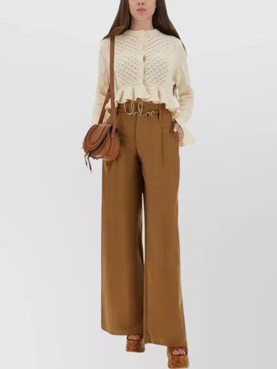 Chloé Textured Knit Cropped Cardigan Ruffles In Brown