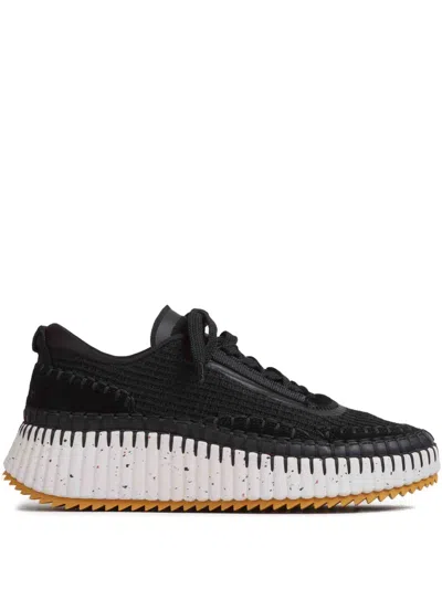 Chloé Textured Lace-up Sneakers In Black