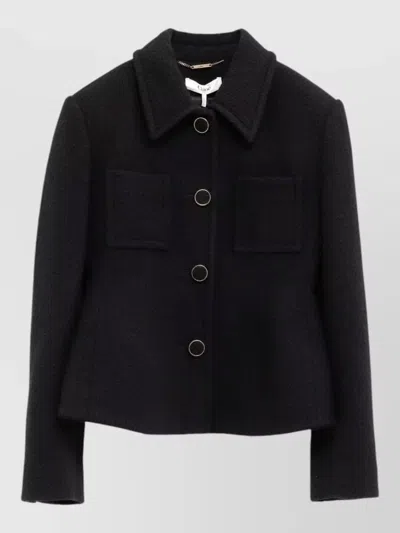 Chloé Textured Nylon Blend Coat Front Pockets In Black