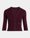 Chloé Textured Wool Knit Half-sleeve Cropped Cardigan In Burgundy