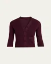 Chloé Textured Wool Knit Half-sleeve Cropped Cardigan In Burgundy