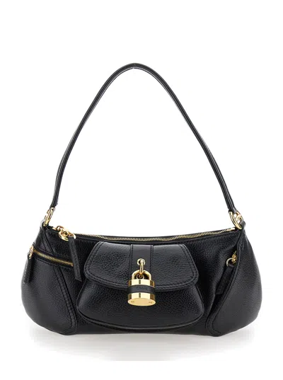 Chloé The 99 Black Shoulder Bag With Padlock In Hammered Leather Woman