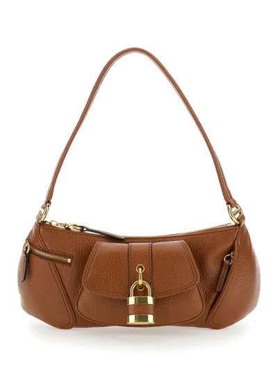 Chloé 'the 99' Brown Shoulder Bag With Padlock In Hammered Leather Woman
