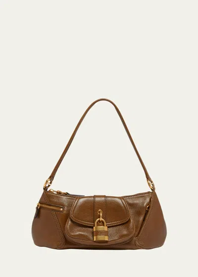 Chloé The 99 Shoulder Bag In Grained Calfskin In Dark Khaki