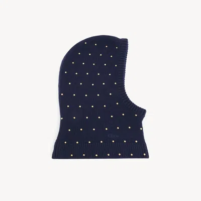 Chloé The  Cabochon Knit Balaclava In Wool & Cashmere Blue Size Onesize 90% Merinos Wool, 10% Cashmer