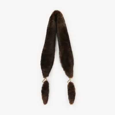 Chloé The  Chain Tails Scarf In Shearling Brown Size Onesize 100% Lambskin, Brass