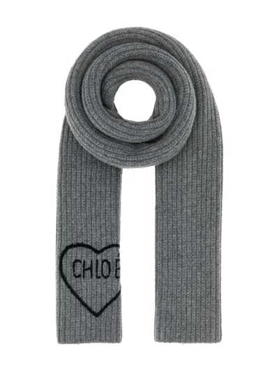 Chloé Heart-detail Scarf In Gray
