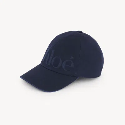 CHLOÉ THE CHLOÉ ESSENTIALS CAP IN WASHED COTTON BLUE SIZE M 100% COTTON