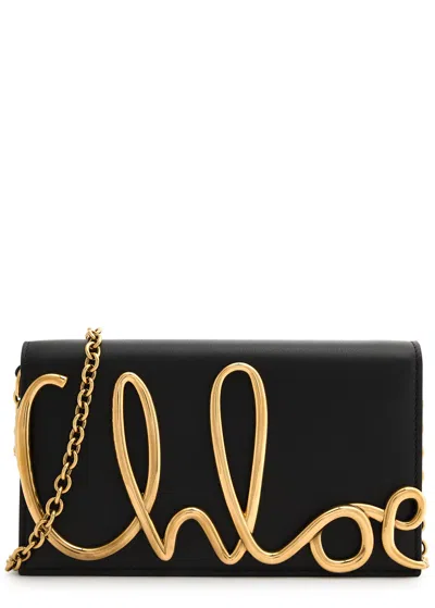 Chloé Chloe The  Iconic Logo Leather Cross-body Bag In Black