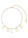 Chloé Metallic Belt With Adjustable Hook Closure And Logo Lettering Charm In Brass Woman