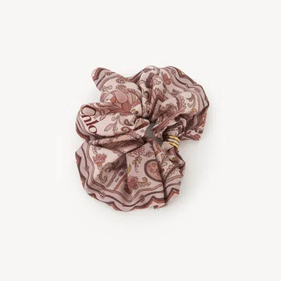 Chloé The  Paisley Hair Scrunchie In Silk Twill Pink Size Onesize 100% Silk