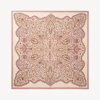Chloé The  Paisley Square Scarf In Silk Twill Pink Size Onesize 100% Silk