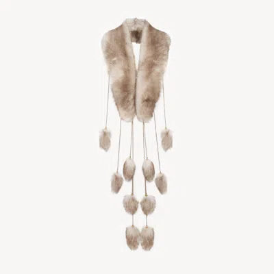 Chloé The Treasure Tails Scarf In Shearling Beige Size Onesize 100% Ovis Aries Shearling, Farmed, Coo Spai In Sand