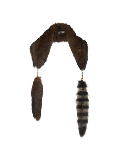 Chloé The Treasure Tails Scarf In Shearling In Brown